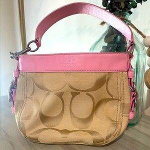 Coach Signature Canvas Pink and Khaki Purse